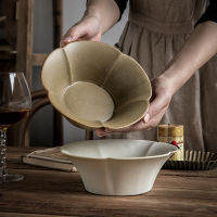 Creative Ceramic Soup Bowls Retro Handmade Trum Shape Porcelain Noodle Ramen Salad Bowl for Kitchen Tableware