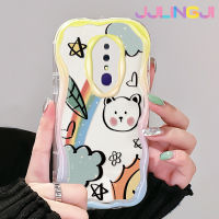 Jjlingji เคสสำหรับ OPPO F11 Pro เคส A9 A9X ดีไซน์ใหม่ลายการ์ตูนหมีสีรุ้งเนื้อครีมขอบคลื่นโปร่งใสลายกล้องถ่ายรูปเคสมือถือนิ่มฝาครอบป้องกันเรียบง่ายอ่อนโยน