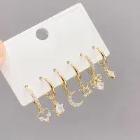SIPENGJEL 6 Pcs Colorful Zircon Fresh Fruit Pendant Earrings Sets Cute star Moon Dangle Hoop Earrings For Women Jewelry Sets