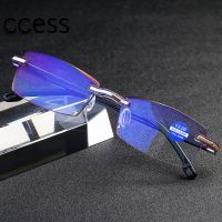 New Anti Blue Light Frameless Glasses High-end Diamond Trimming EyeGlasses Man Women Reading Glasses 1.0 To 4.0 with Glasscloth