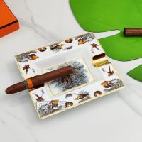 [Hot On Sale] Creative Cigar Ashtray Ceramic European Double Slot Painted Desk Household Ashtray Storage Tray Desk Decorative Tray Ornaments