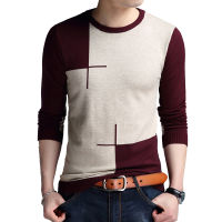 TFETTERS Brand-sweater Spring Autumn Mens Long-sleeved T-shirt Round-neck Edited Knit Shirt Thin Hit-colored Slim Sweaters Men