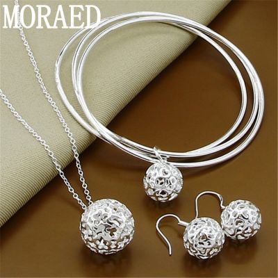 Wholesale Price 925 Sterling Silver Simple Round Ball Necklace Earrings Bracelet Bangles Jewelry Sets For Woman Man Gift
