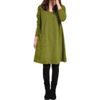 ☈ ZANZEA Womens Casual Long Sleeve Solid Round Neck Loose Dress