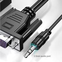 HD VGA ke HDMI kompatibel dengan adaptor kabel Audio 3.5Mm 1080P hitam untuk PC proyektor Laptop ke HDTV Video