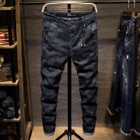 Slim Fit Men Black Camouflage Jeans Pants Stretch Denim Camo Trousers Korean Fashion