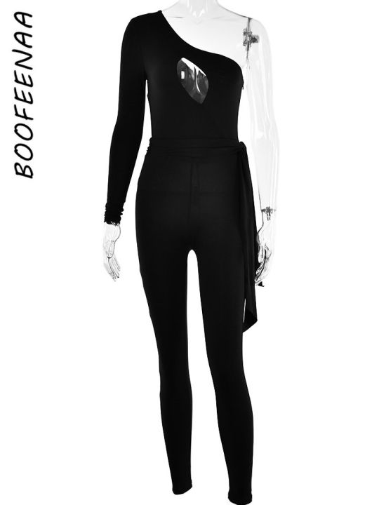 boofeenaa-ชุดจั๊มพ์สูทแขนไหล่ยาวหนึ่งข้างหนึ่งชิ้นแนวสปอร์ตของผู้หญิงชุดวันเกิดสีแดงสีดำ-c92-cc30