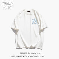 HUANGYOYO เสื้อยืด100% ลำลองสำหรับผู้หญิง,ผ้าฝ้ายแขนสั้นการ์ตูนลำลองเรียบง่าย