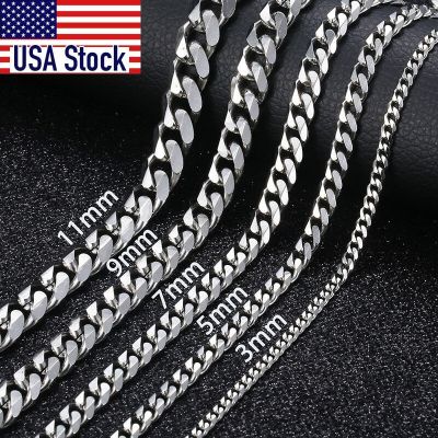【CW】3/5/7/9/11mm Mens Silver Color Necklace Stainless Steel Cuban Link Chain for Mens Womens Basic Black Gold Tone Chokers KNM07