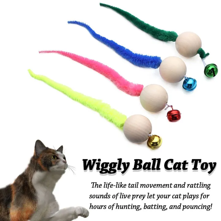 TANGXU926926929 Plush Tail Sounding Kitten Bite Wooden Head Wiggly Tail Bell Wiggly Balls Cat