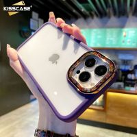 KISSCASE กรอบเคสโทรศัพท์เลนส์เพชรวิบวับสำหรับ Iphone 12 13 14 Pro Max 14 Plus เคสใสดูหรูหรากันกระแทก Iphone 12 Pro Max กรอบลูกปัดหลากสีสัน