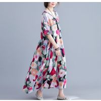 COD DSTGRTYTRUYUY Summer Floral Boho Dress Women Polka Dot Cotton Long Ladies Dresses Loose Large Robe Femme Beach Dress Oversized