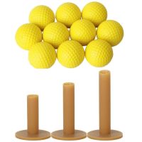 10Pcs Yellow Soft Elastic Indoor Practice PU Golf Ball &amp; 3x Golf Tees Coffee Durable Tee Driving Range 60/ 70/ 80 mm