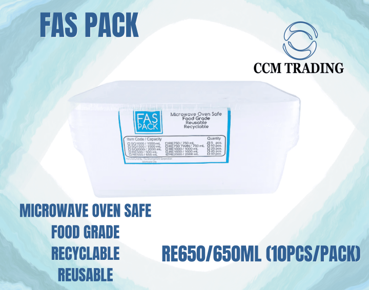 FAS PACK MICROWAVE OVEN SAFE PLASTIC CONTAINER WITH LIDS (10PCS/PACK