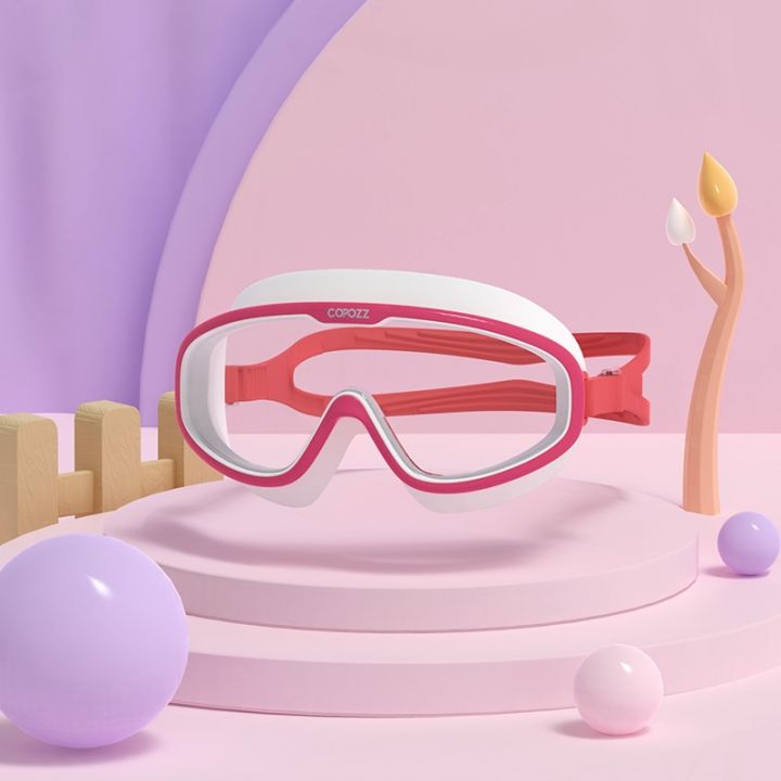 COPOZZ แว่นตาว่ายน้ำเด็กมืออาชีพซิลิโคนแบบปรับได้กันน้ำแว่นตากันน้ำแว่นตาเฟรมใหญ่ป้องกันหมอกรังสียูวี