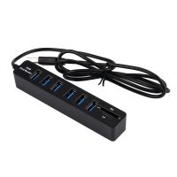 ▧✜ Universal USB Hub 2 in1 Combo Super Speed USB 2.0 6 Port Splitter HUB USB Card Reader Potable Mini USB Hub Black