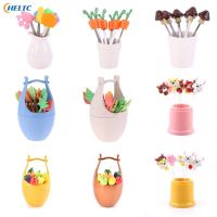 6/8/10PC/Set Farm Pick Fruits Fork Mini Cartoon Children Snack Cake Dessert Food Fruit Pick Toothpick Bento Lunches Food Decor