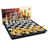 Medieval Folding Classic Chess Game Set with Chessboard 32 Pieces Gold Silver Magnetic Chess Portable Travel Game for Adults Kid