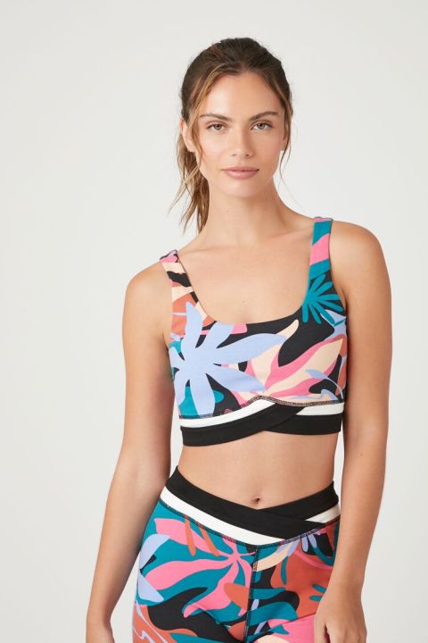 Forever 21 Women's Active Abstract Contrast Sports Bra