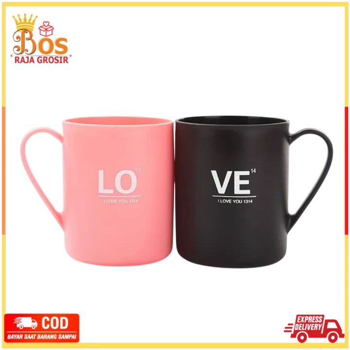 Gelas Couple Plastik Love Couple Black White And Tosca Pink Cantik