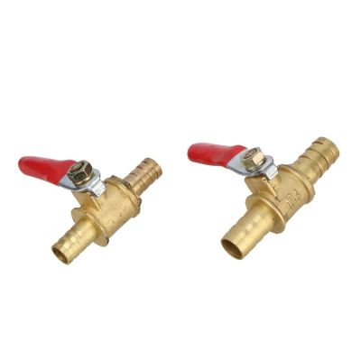 Red Handle Valve 8mm 10mm Hose Barbed Ball Valve Inline Brass Water Oil Air Gas Straight Shutoff Ball Valve Pipe Fittings Plumbing Valves