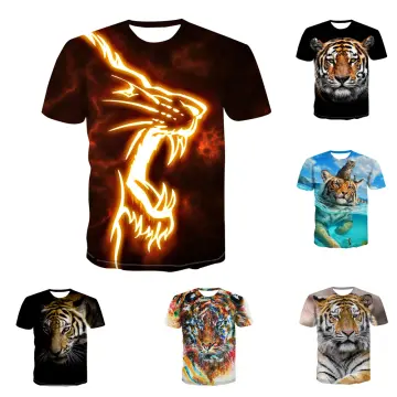 Men's Cool 3d Tiger Graphic Print T Shirt, Summer Funky Street