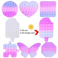 Pop It Desktop UV Discolor Educational Toy Push Silicone Photochromic Finger Bubble Sunshine Color Change Discoloration Popit