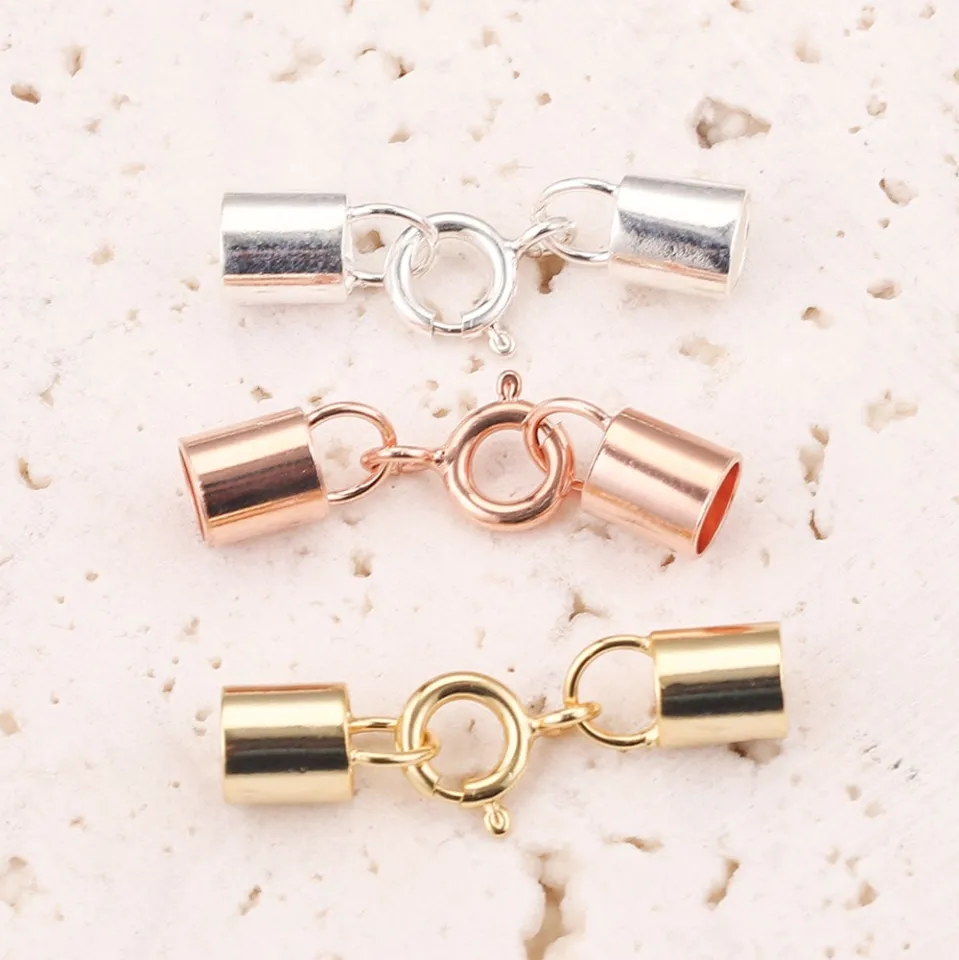 50pcs/lot Stainless Steel End Caps 2/3/4/5mm Hole fitting Leather Rope Cord  Thread End Crimping For DIY Bracelet Jewelry Making