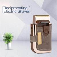 【XHY】CkeyiN 2 in 1 Electric Reciprocating Shaver Leather Case Rechargeable Mouthache Razor with Sideburns Trimmer for Men (Gold)