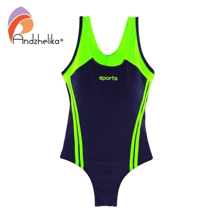 Andzhelika Colorblock Onepiece Swimsuit Girls Swimwear Letter Sport