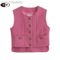 ☑17fw4676 Do Veroutono Designer Francês Elegante O-Pescoço Nico-Breasted Sem Mangas Tweed เสื้อ Y2k Moda Jaquetas Femininas