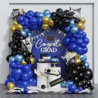 Navy Blue Black Metallic Gold Latex Balloon Garland Arch Kit GRAD Balloon Box for 2023 Celebration Graduation Party Decoration Balloons