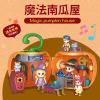 Creative MINI Halloween Hut House with Music Light Moc pumpkin Carriage Happy Halloween Decoration Girl Boys KIDS Toys gifts