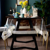 Soft TPU Transparent Tablecloth Silicone Rectangular Waterproof Embroidery Lace Dining Coffee Table Cover Event Kitchen Oilcloth