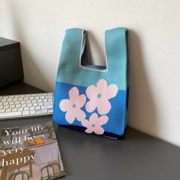 flower-print-handbag-versatile-crossbody-bag-shoulder-bag-cute-little-flower-knitted-bag-large-capacity-tote-bag