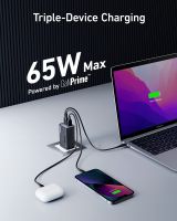 Anker ที่ชาร์จ USB C 735 Ganprime 65W, PPS ที่ชาร์จพับได้แบบติดผนังขนาดกะทัดรัดแบบเร็ว3พอร์ตสำหรับ Macbook Pro/air,Ipad Pro,Iphone 13 /Pro