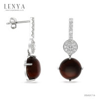 LenYa Jewelry ต่างหูไทเกอร์อาย(Tiger Eye) และ คิวบิกเซอร์โคเนีย (Cubic Zirconia) ตัวเรือนเงินแท้ 925 ตัวเรือนชุบทองขาว