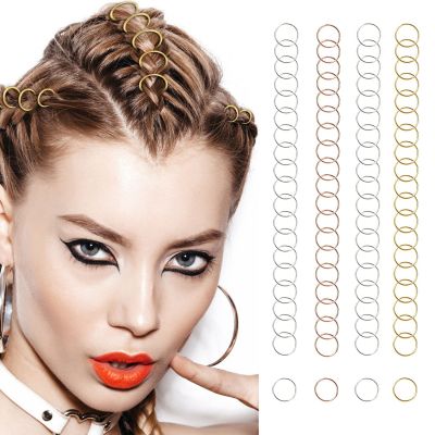 100Pcs 12-14mm Golden/Sliver/Rose Red Color Hair Rings Hair Clips Hair Loop Clips for Women Girls DIY Hair Accessories Dreadlock Adhesives Tape