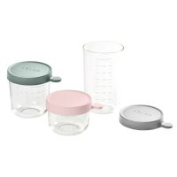 BEABA Set of 3 conservative glass jars  (150 ml PINK / 250 ml EUCALYPTUS GREEN / 400 ml LIGHT GREY)