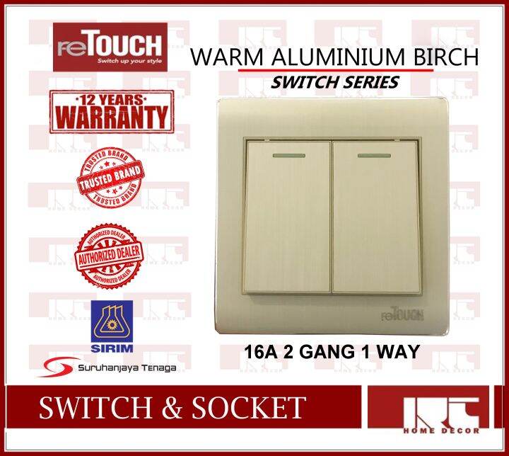 RETOUCH PREMIUM / WARM 16A 2 GANG 1 WAY WALL FRAMELESS SWITCH / GROSS ...