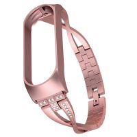 Diamond Stainless Steel for Xiaomi Band 3 4 5 6 7 Watch Band Replacement Strap Bracelet Rose Gold Women for Mi Smartwatches