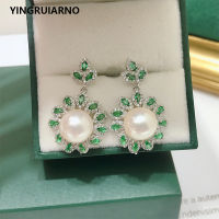 YINGRUIARNO Pearl earrings zircon green diamond pearl earrings Tiandanshui pearl