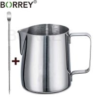 BORREY Stainless Steel Coffee Pitcher Mug Milk Frothing Pitcher Latte Art Steam Pitchers Milk Cream Jug Cup With Decorating Pen