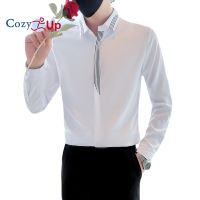 Cozy Up เสื้อเชิ้ตแขนยาวแฟชั่น Slim Fit Casual Prom Tuxedo Men British Style