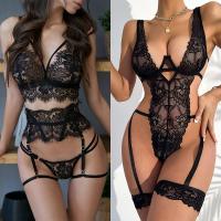 【hot】✉∋  Transparent And Panty Sets With Garter Female Erotic Bodysuit Deep V Neck