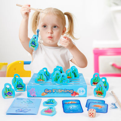 ชุดเล่นเกมตกปลาทำจากไม้แบบโต้ตอบ Montessori ไม้ของเล่นความรู้ความเข้าใจสิ่งมีชีวิตทางทะเลสำหรับเด็กของเล่นเพื่อการศึกษาก่อนวัย