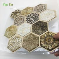 30x30cmx1pcs 3D Hexagon Emboss Tiles Wall Stickers Kitchen Bathroom Waist Line Art Mural Wall Decals Waterproof PVC Wall Decals