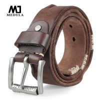 MEDYLA Original Cowhide Belt for Men Pin Buckle Full Grain Leather Belt for Jeans Wide Strap High Quality Cummerbunds Belts