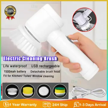 Wireless Electric Cleaning Brush USB Rechargeable Kitchen Dishwashing Brush  Bathtub Tile Cleaning Brush White