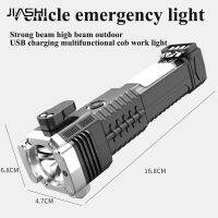 ไฟฉาย LED JIASHI ไฟกล้องโทรทรรศน์แสงแรงชาร์จ USB กลางแจ้งไฟอเนกประสงค์แบบ Cob ค้อนทุบกระจกรถ